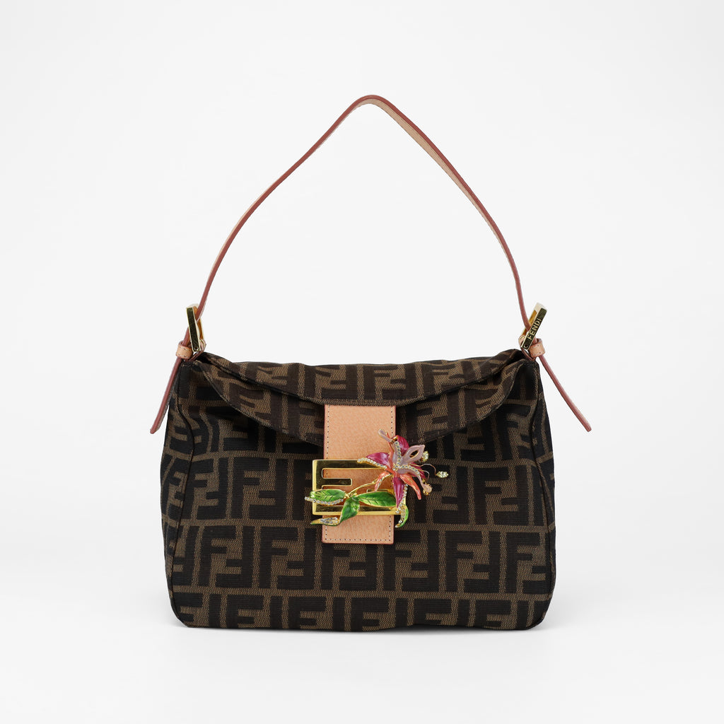 FENDI RARE VINTAGE ZUCCA ENAMEL ORCHID MAMA BAGUETTE