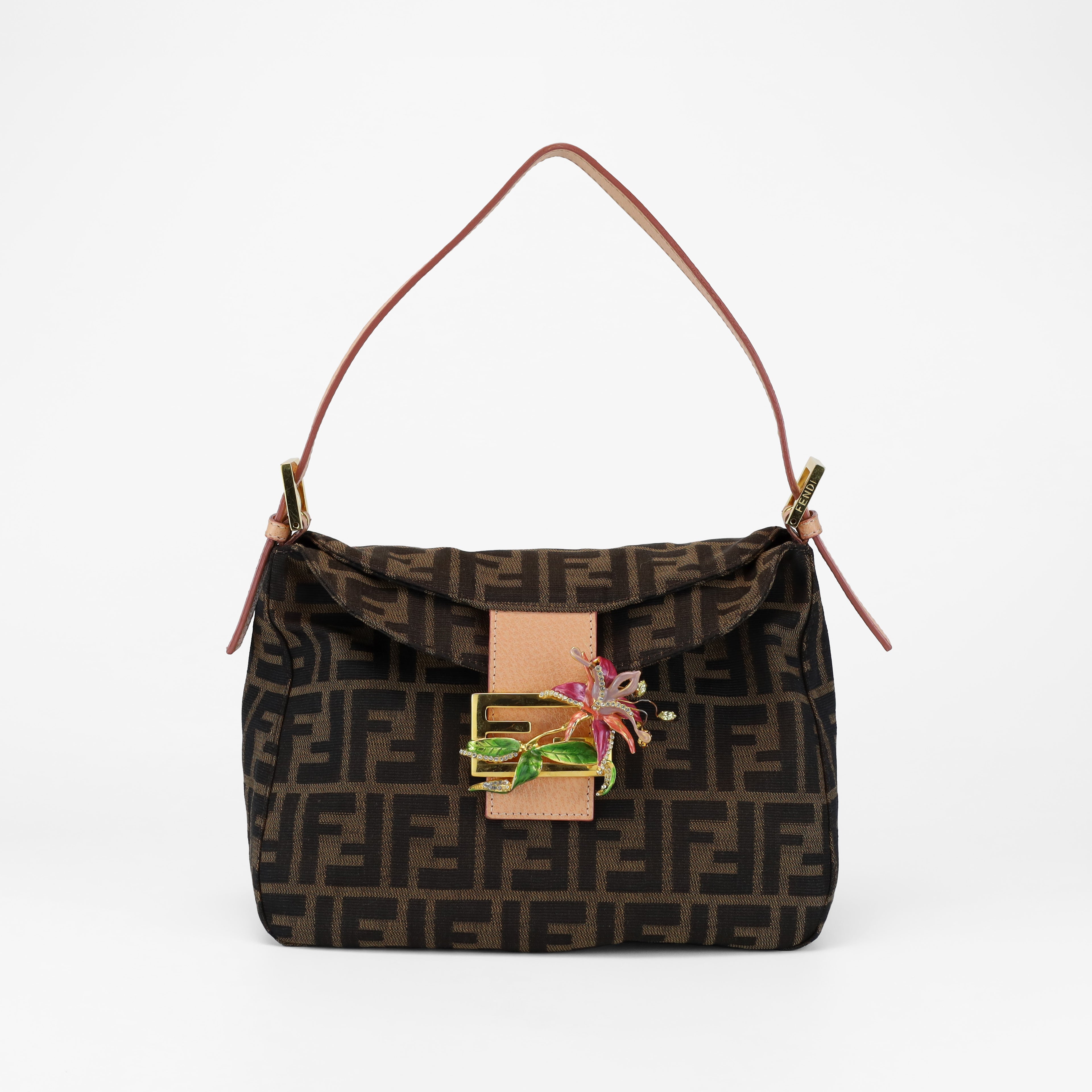 FENDI RARE VINTAGE ZUCCA ENAMEL ORCHID MAMA BAGUETTE