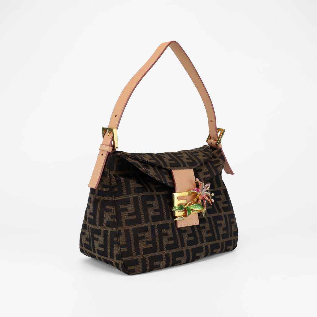 FENDI RARE VINTAGE ZUCCA ENAMEL ORCHID MAMA BAGUETTE