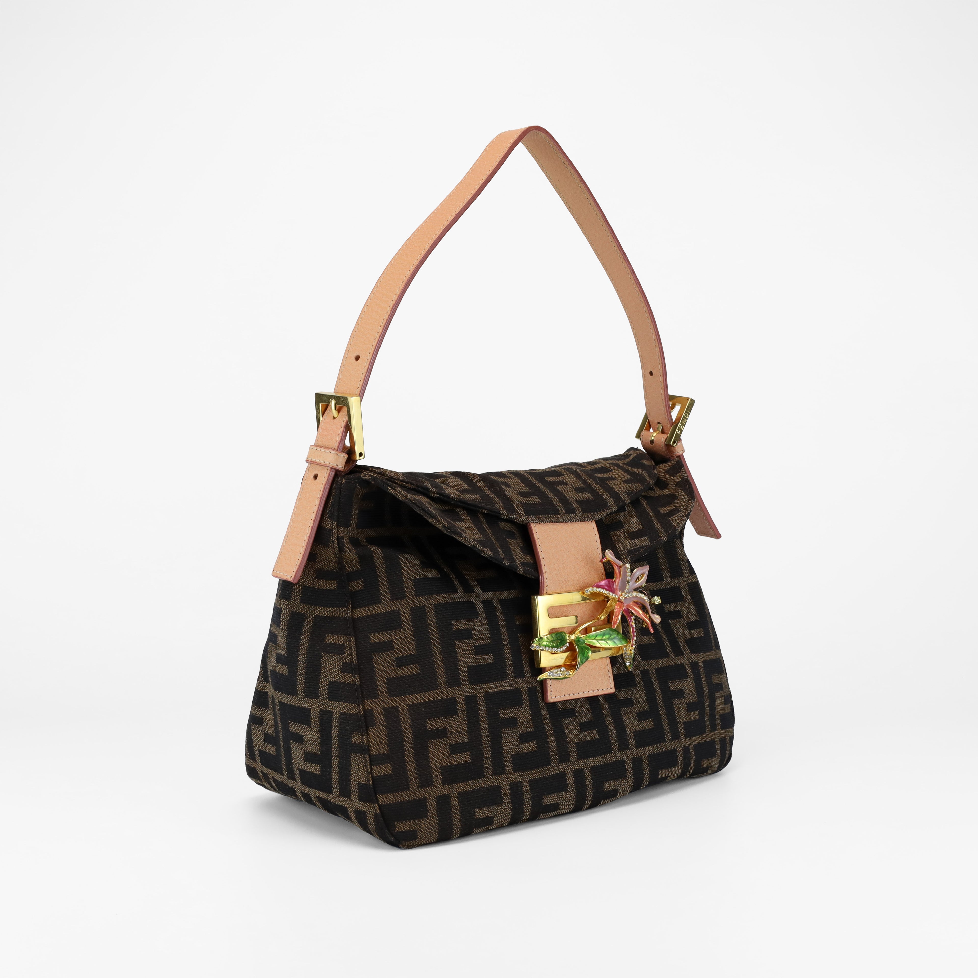 FENDI RARE VINTAGE ZUCCA ENAMEL ORCHID MAMA BAGUETTE