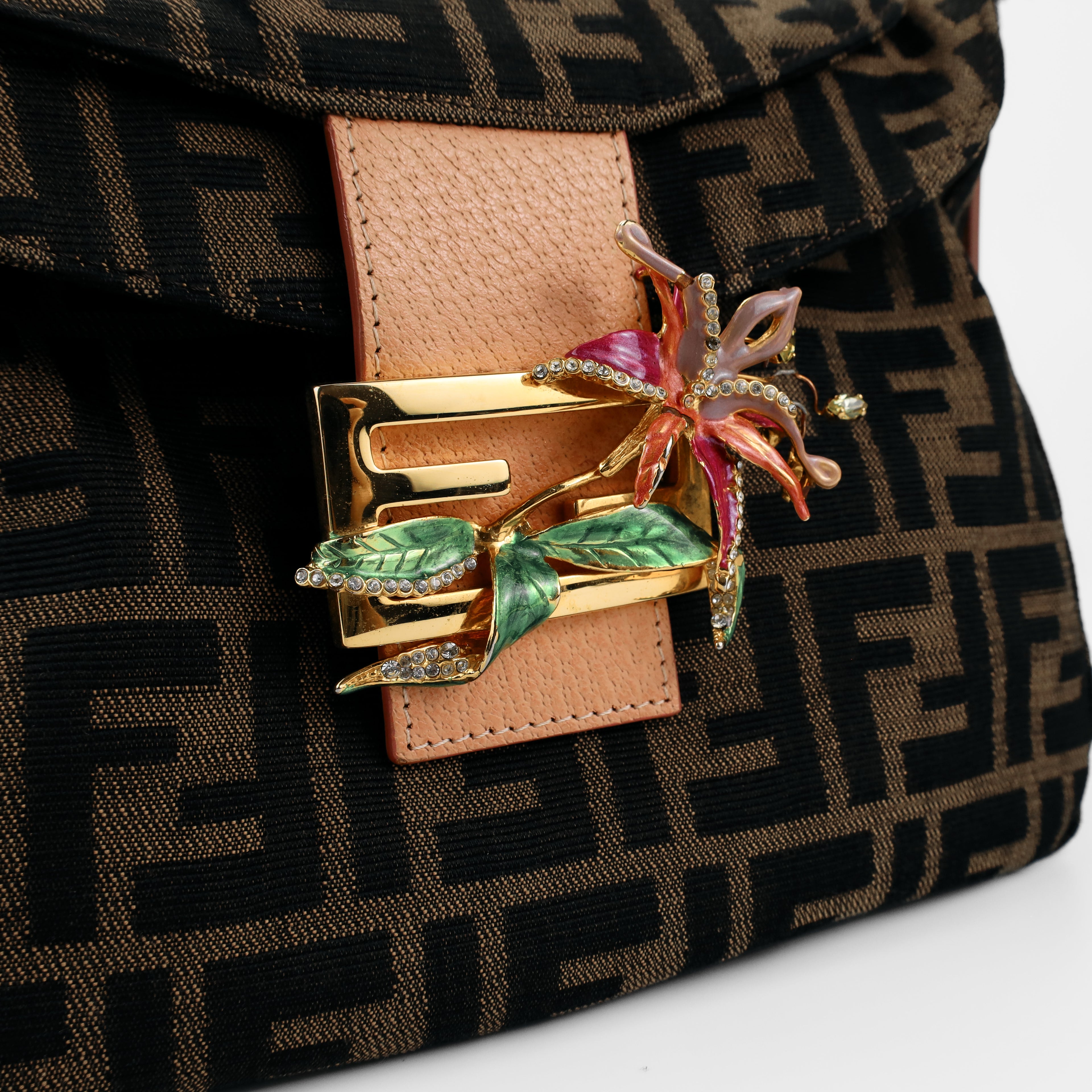 FENDI RARE VINTAGE ZUCCA ENAMEL ORCHID MAMA BAGUETTE